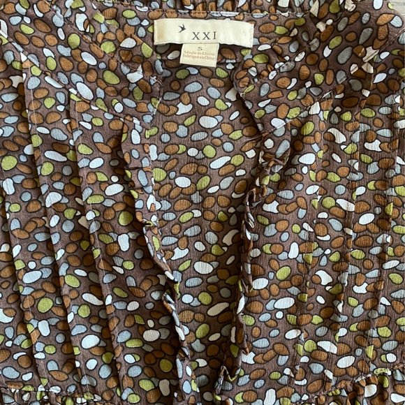 Forever XXI brown pattern ruffle shirt - Picture 5 of 6